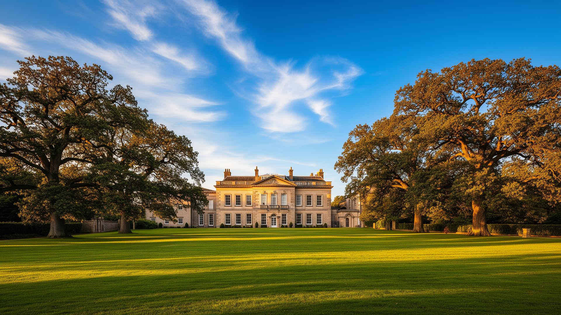 English country estate with clear blue skies
